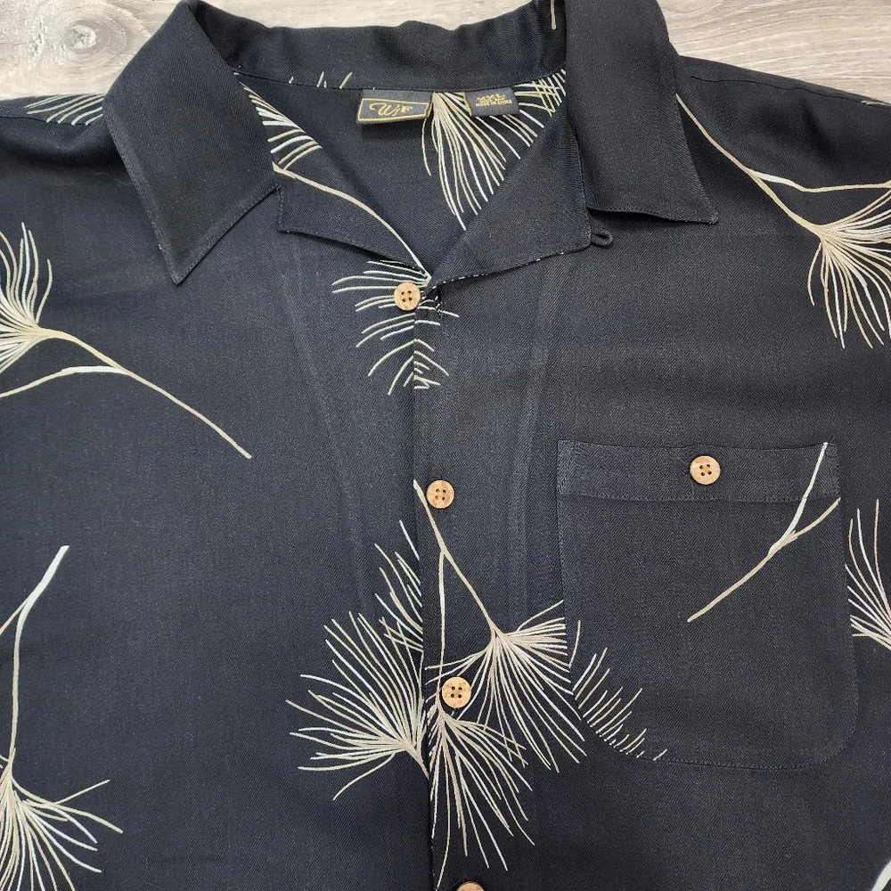 WFF 100% Silk Black Button Down Men's Short Sleeve Shirt XXL - Picture 2 of 7